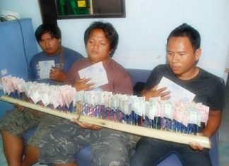 Talk about bad karma: Sarawut Kaewto, Chatchawan Kerdrian and Tawan Jekkoi have been arrested for duping devout Buddhists out of hundreds of thousands of baht in a bogus charity temple construction scam.